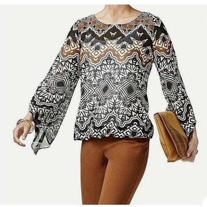 Alfani angel sleeve two-piece Cami lined tribal print blouse top